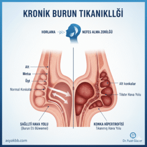 Burun içi anatomisi: Alt, Orta ve Üst Konka (Burun Eti) yapısı ve Konka Hipertrofisi.